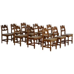 Set of 12 Henning Kjærnulf "Razorblade" Chairs in Oak & Hessian, 1960s