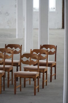 Set of 12 Henning Kjærnulf “Razorblade” Dining Chairs in Oak & Mohair, 1960s