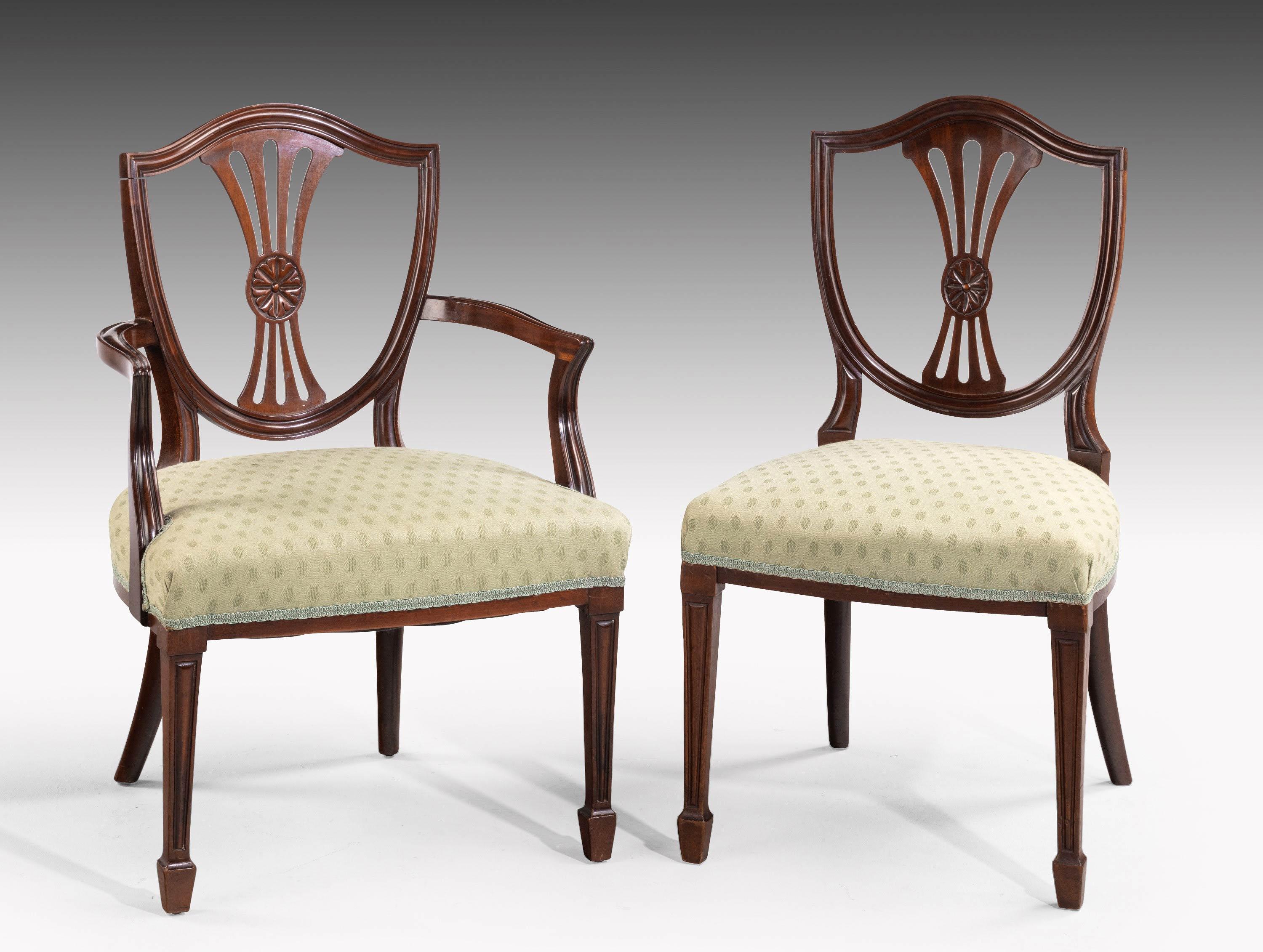 English Set of 12 Hepplewhite Style Mahogany Dining Chairs