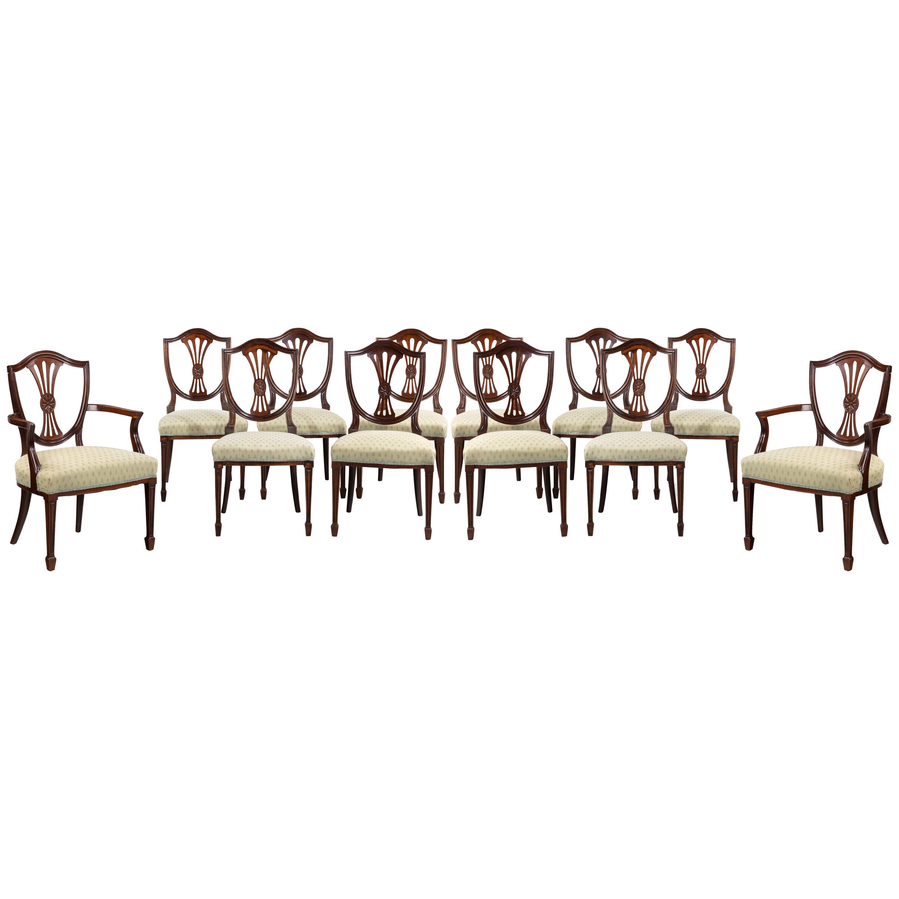 Set of 12 Hepplewhite Style Mahogany Dining Chairs