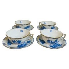 Set of 12 Herend Fortuna Cups and Saucers Painted with Butterflies and Flowers