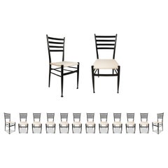 Set of 12 High-Back Dining in White Bouclé After Gio Ponti, Italy, c. 1960's