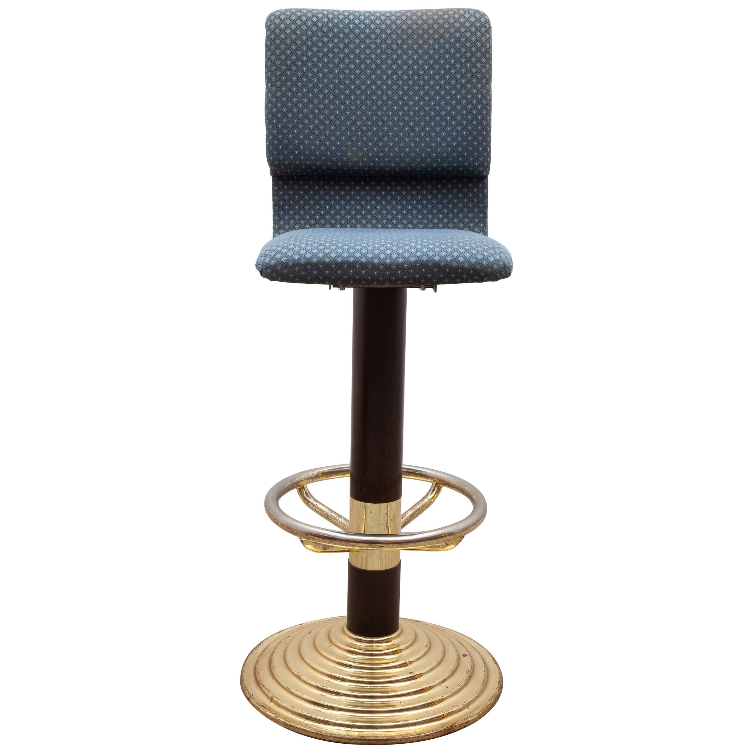 High Brass Bar Stool with Footrest, 1980s