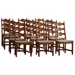 Set of 12 Highback Dining Chairs in Oak, Danish Modern, Henning Kjærnulf, 1960s