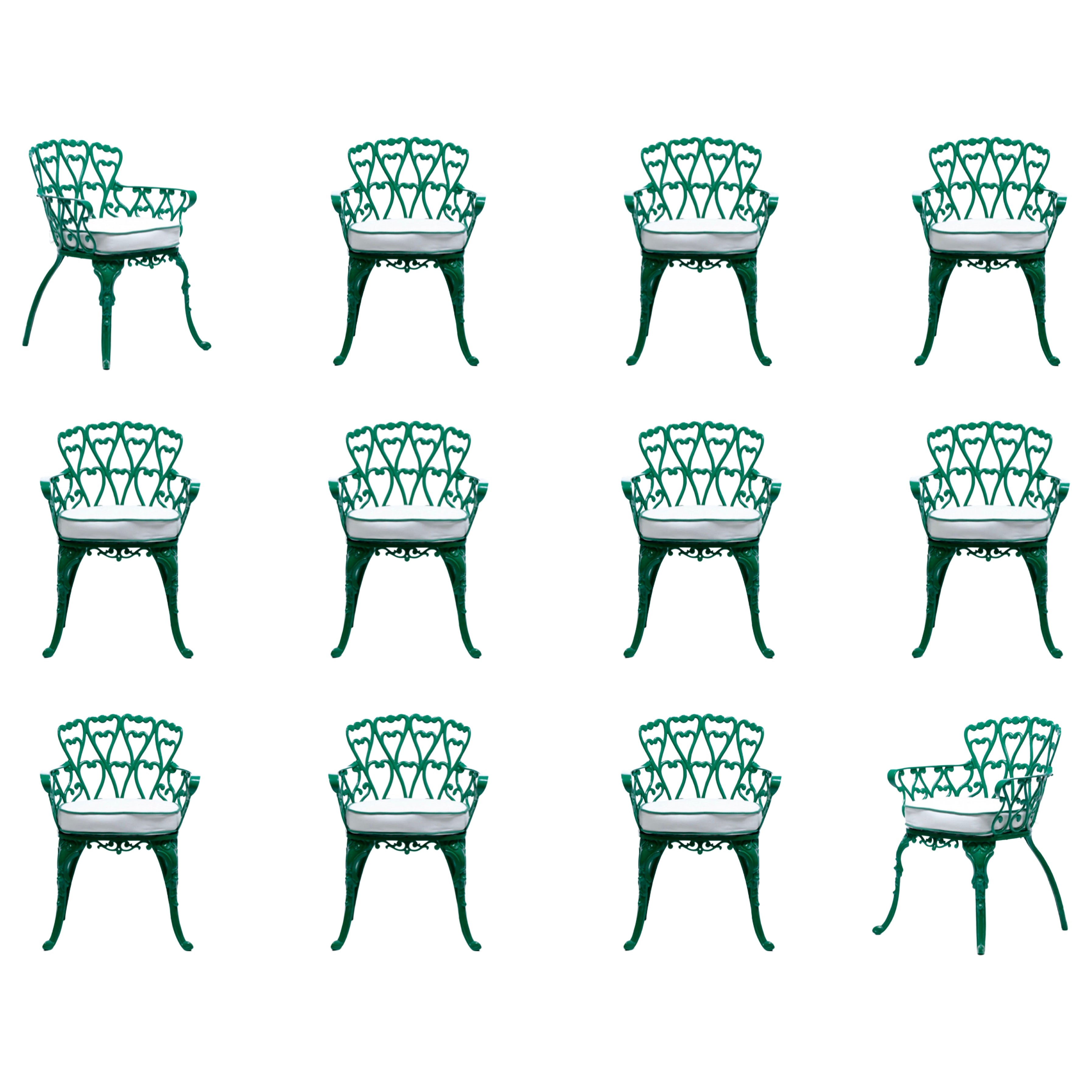 Set of 12 Hollywood Regency Neo Baroque Patio Dining Chairs in Jade Green 1960s For Sale