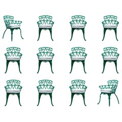 Set of 12 Hollywood Regency Neo Baroque Patio Dining Chairs in Jade Green 1960s