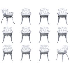Set of 12 Hollywood Regency Neo Baroque White Patio Dining Arm Chairs c. 1960