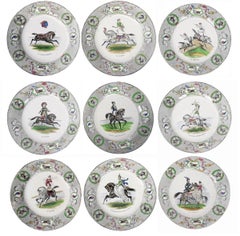 Set of 12 "Horses" Scene 19th Century Dinner Plates by Creil & Montereau
