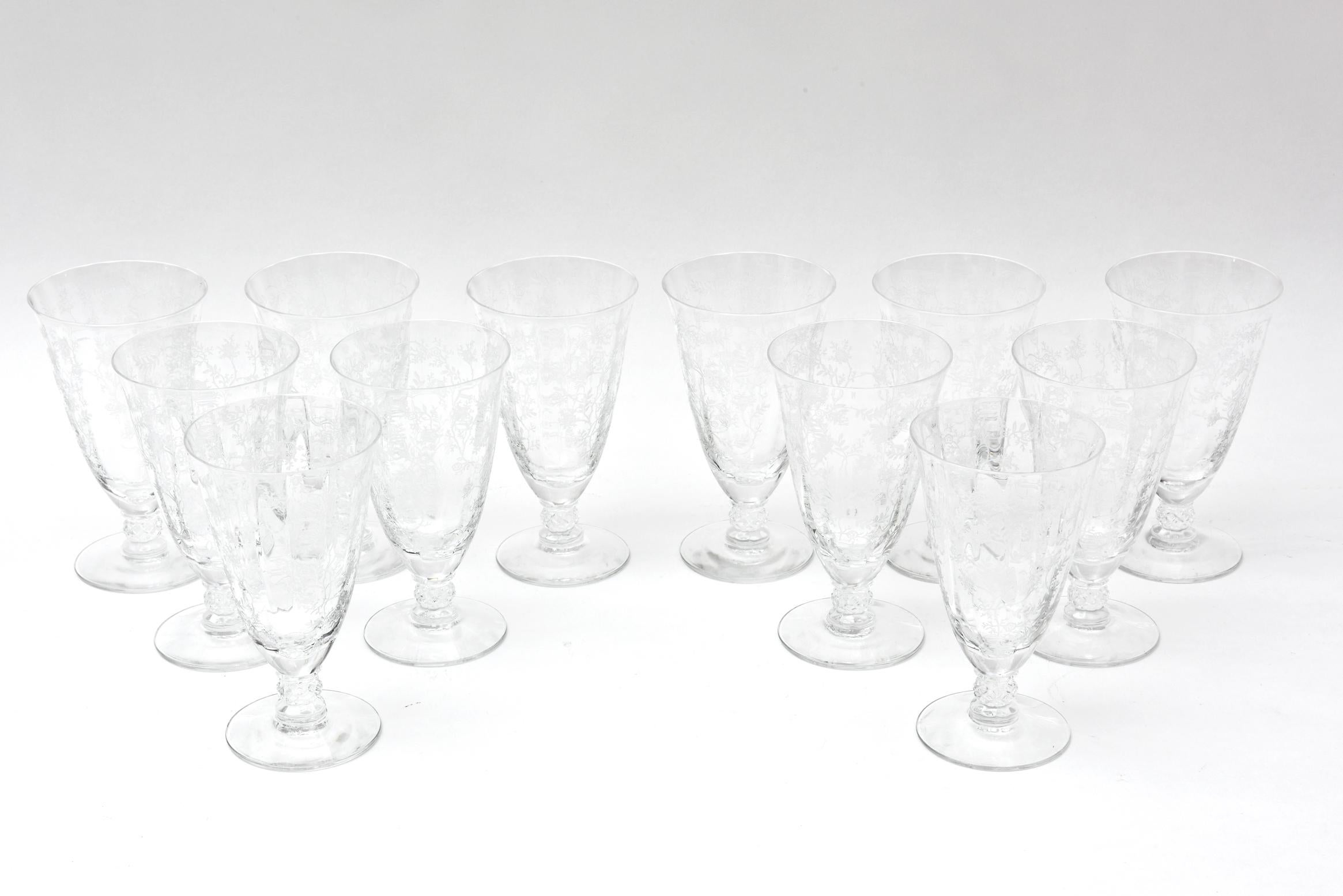 American Set of 12 Iced Tea Glasses, Vintage Etched Design