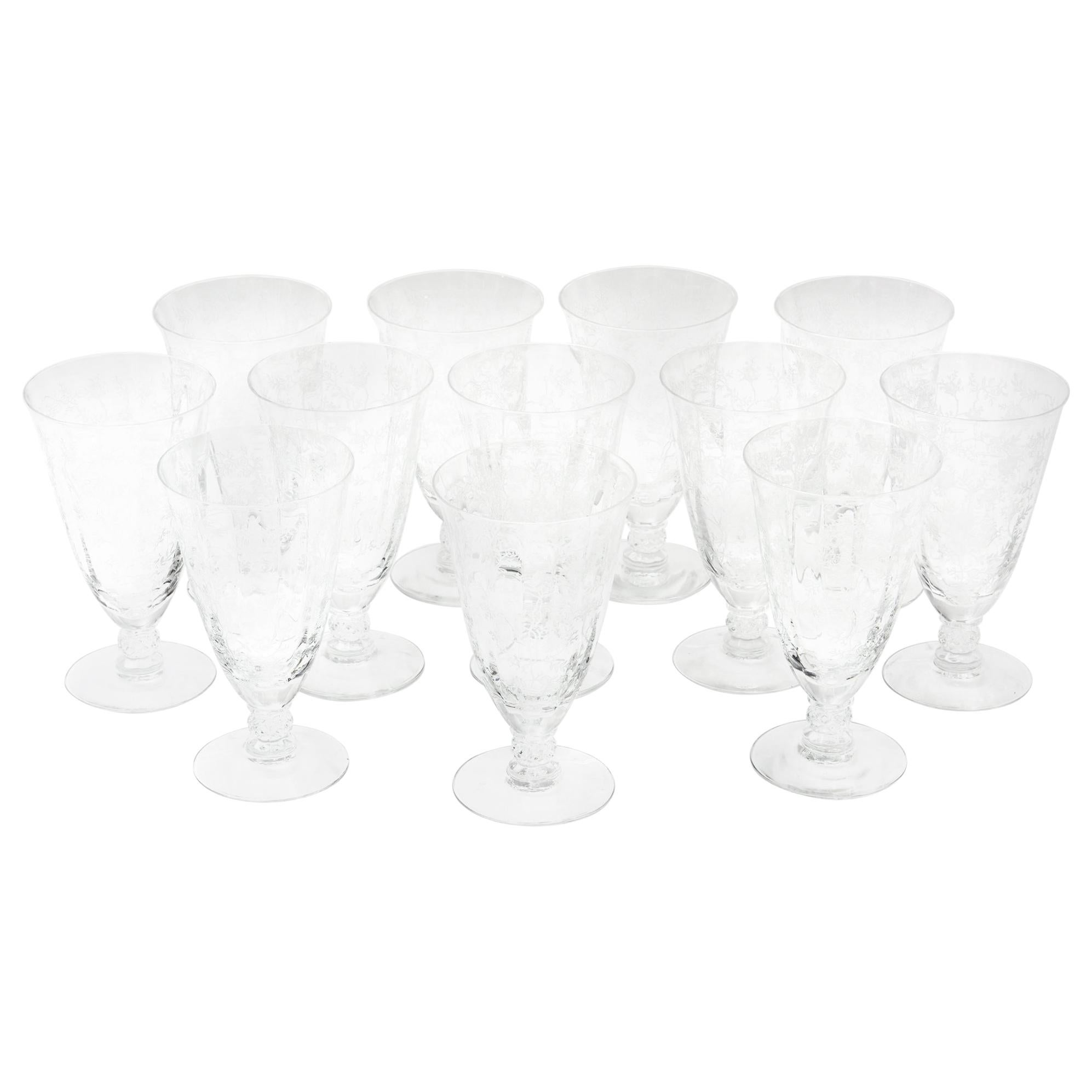 Set of 12 Iced Tea Glasses, Vintage Etched Design
