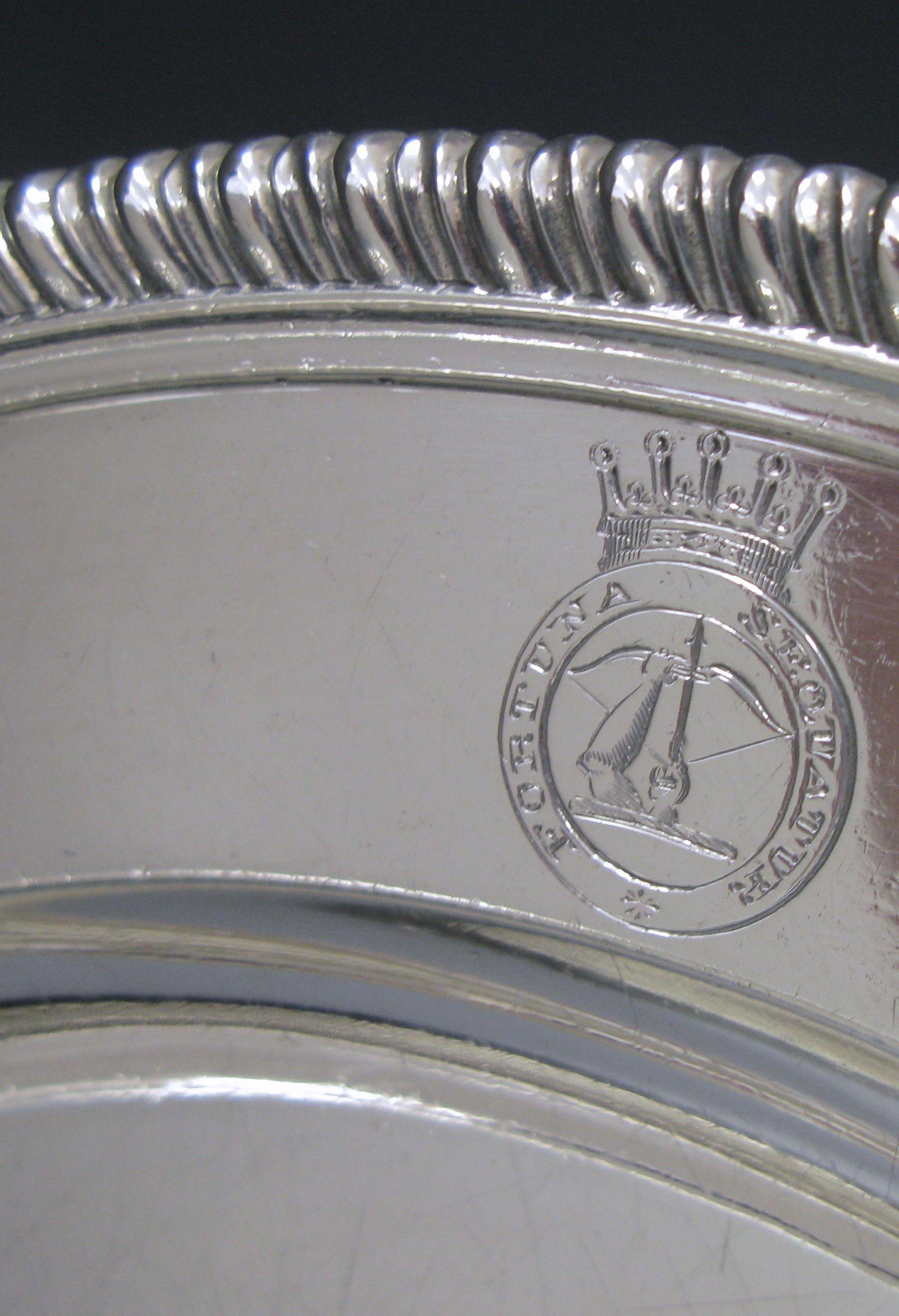 English Set of 12 Impressive Antique Sterling Silver Dinner Plates, 1808 For Sale