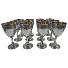 Set of 12 International Sterling Silver Goblets in Wedgwood Pattern