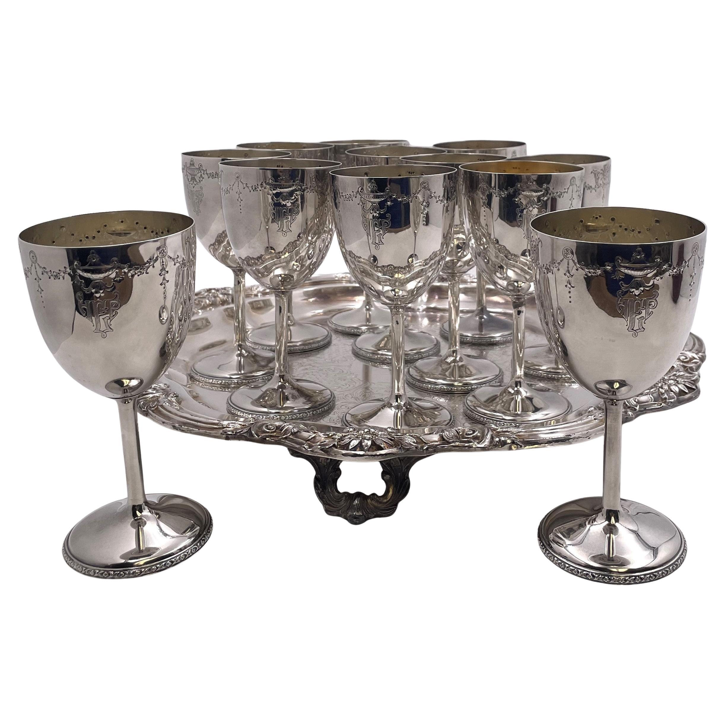 Set of 12 International Sterling Silver Goblets on Matching Tray