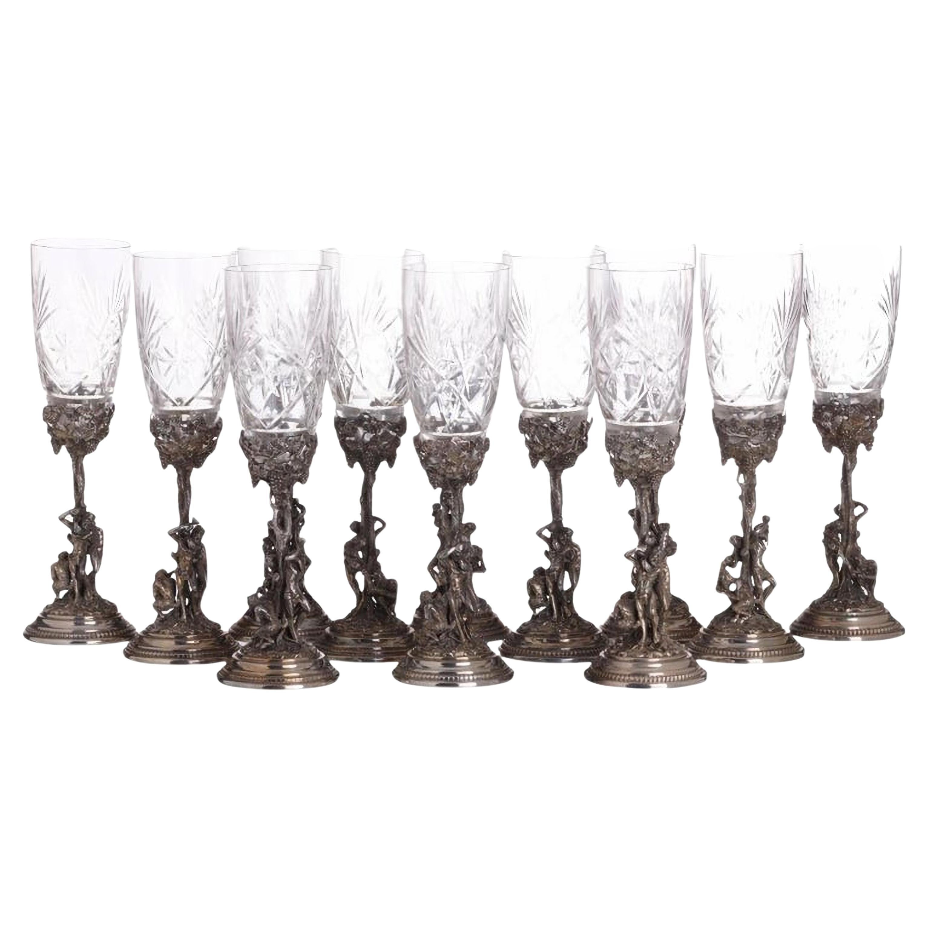 Set of 12 Italian Crystal Cups 20th Century For Sale