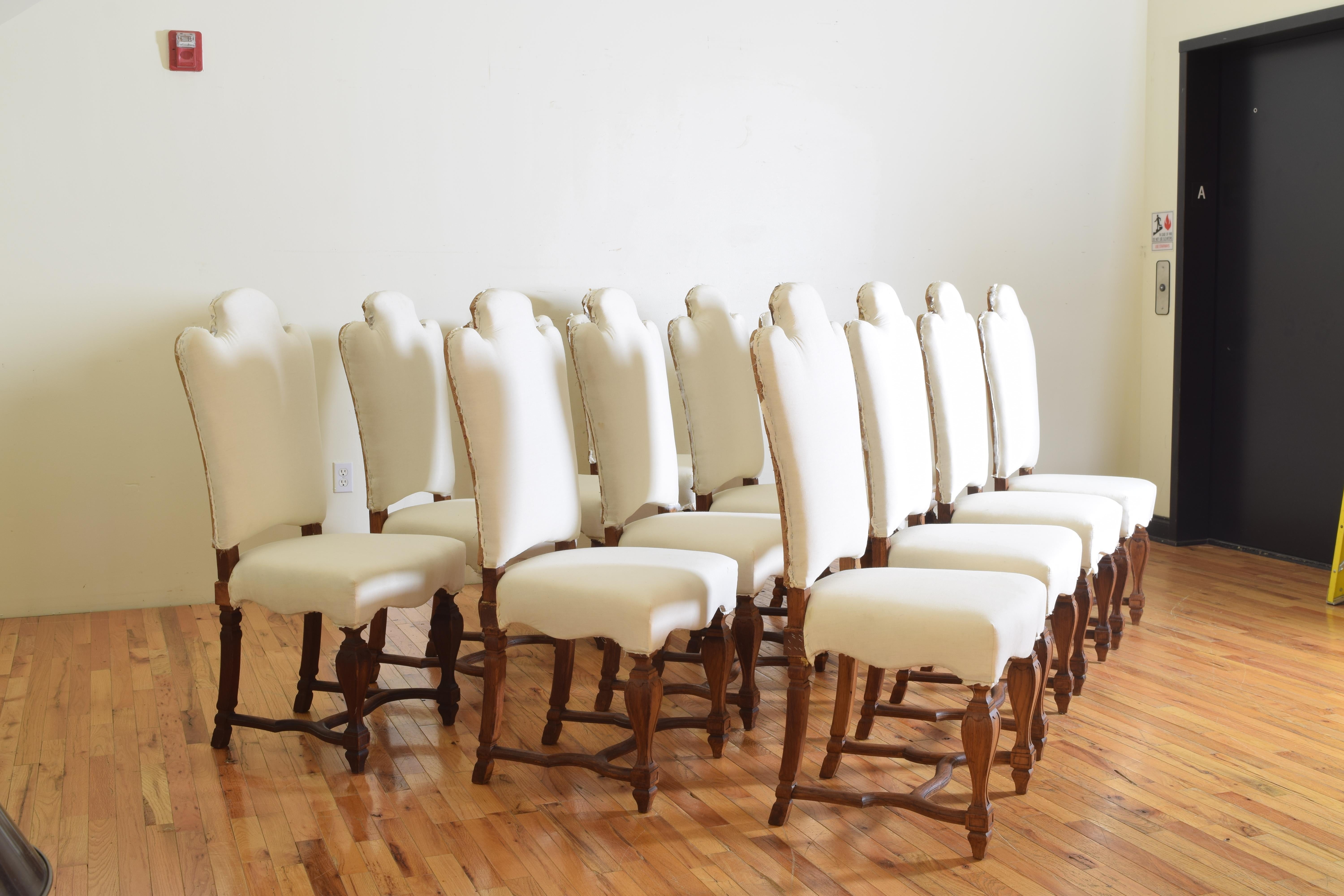 Walnut Set of 12 Italian Lxiv Style Wooden Dining Chairs from the 19th Century