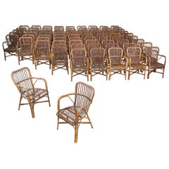 Set of 12 Italian mid-century Outdoor Armchairs in bamboo and rattan, 1960s