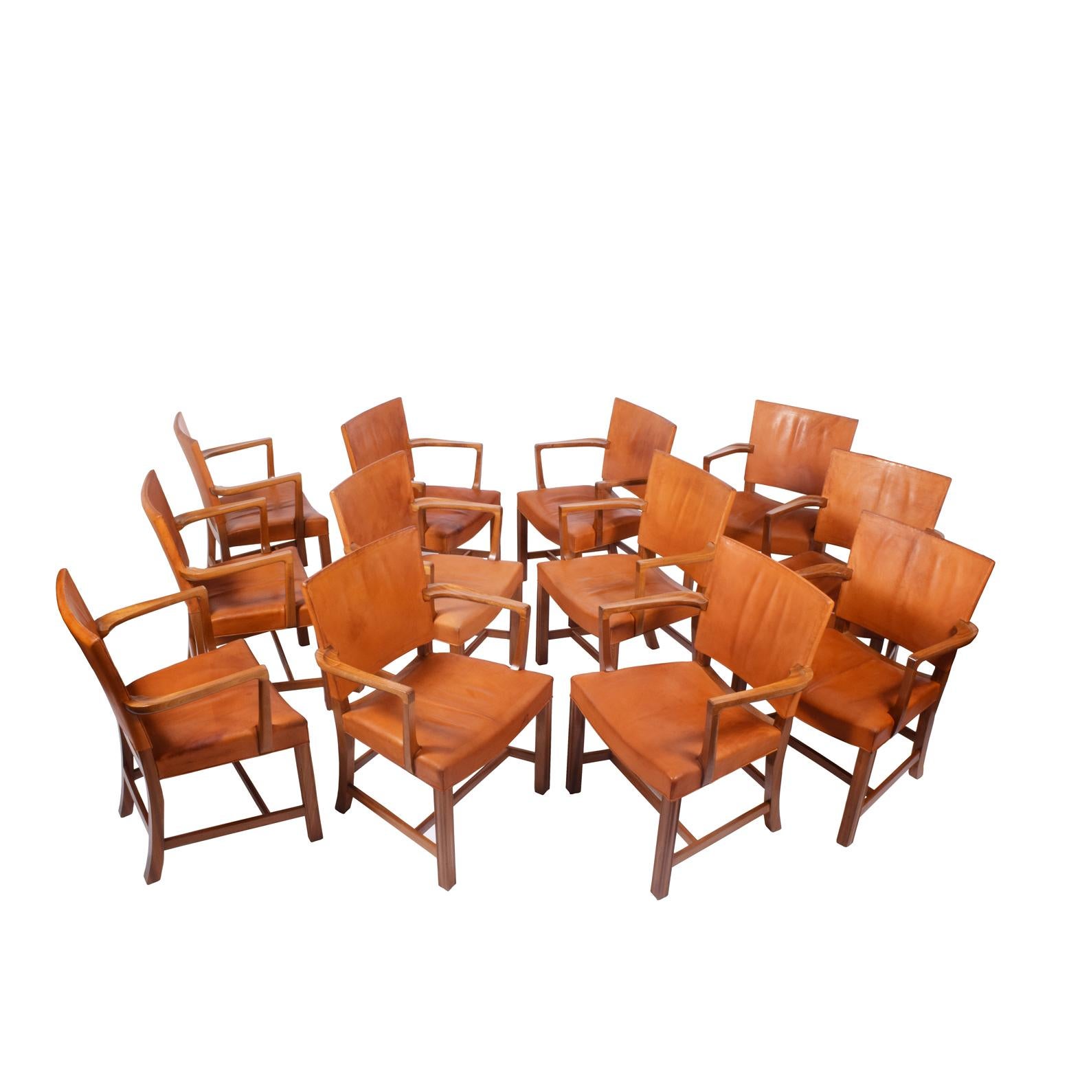 Set of 12 Kaare Klint Red Armchairs for Rud Rasmussen