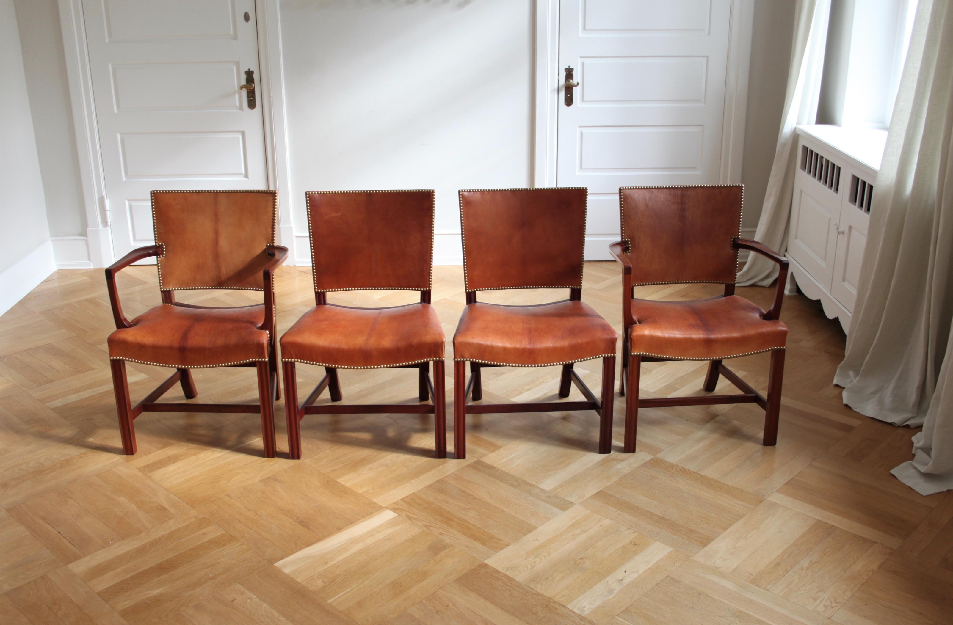 Scandinavian Modern Set of 12 Kaare Klint Red Chairs, Niger Leather, Mahogany