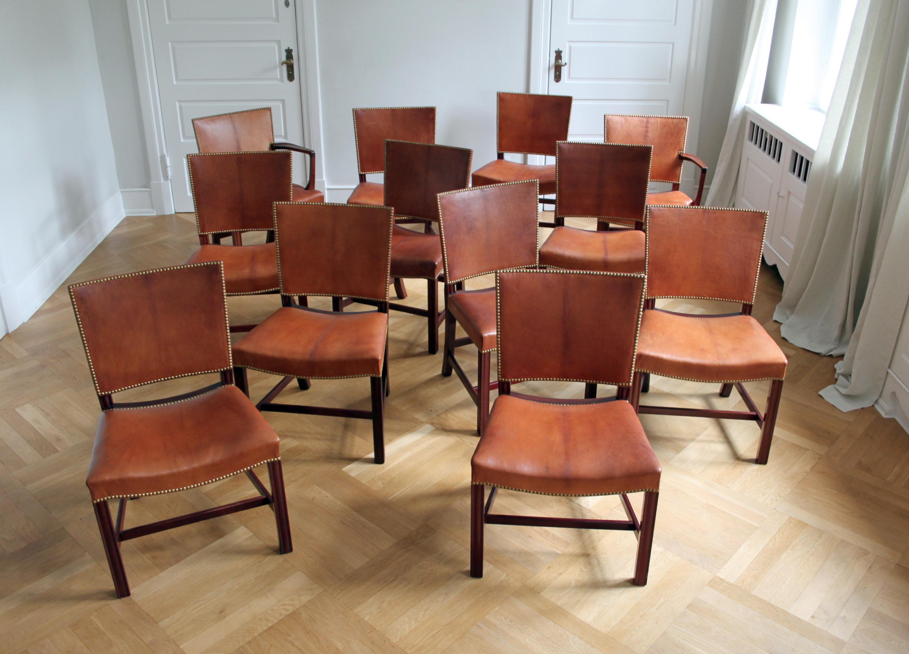 Danish Set of 12 Kaare Klint Red Chairs, Niger Leather, Mahogany