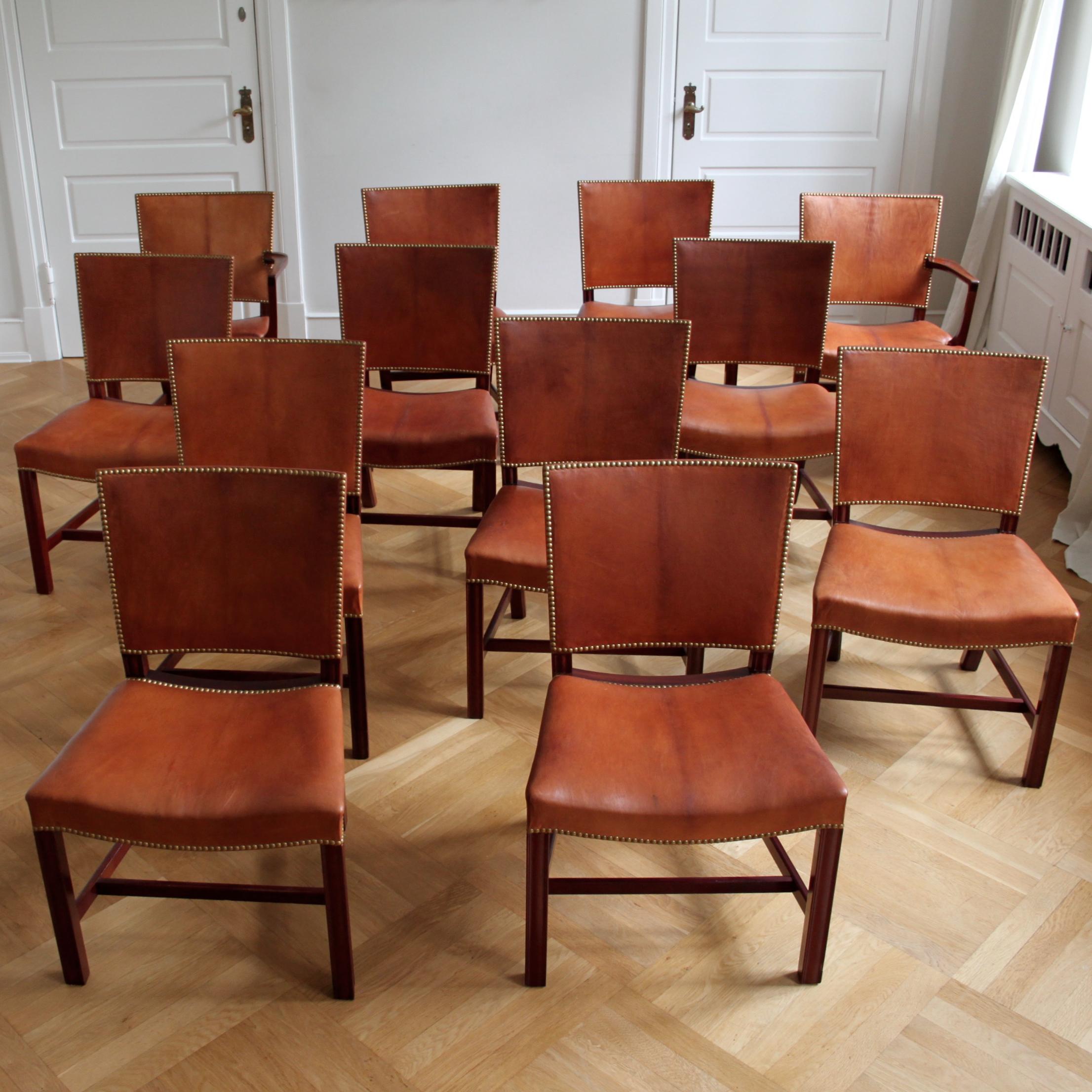 Set of 12 Kaare Klint Red Chairs, Niger Leather, Mahogany In Good Condition In Copenhagen, DK