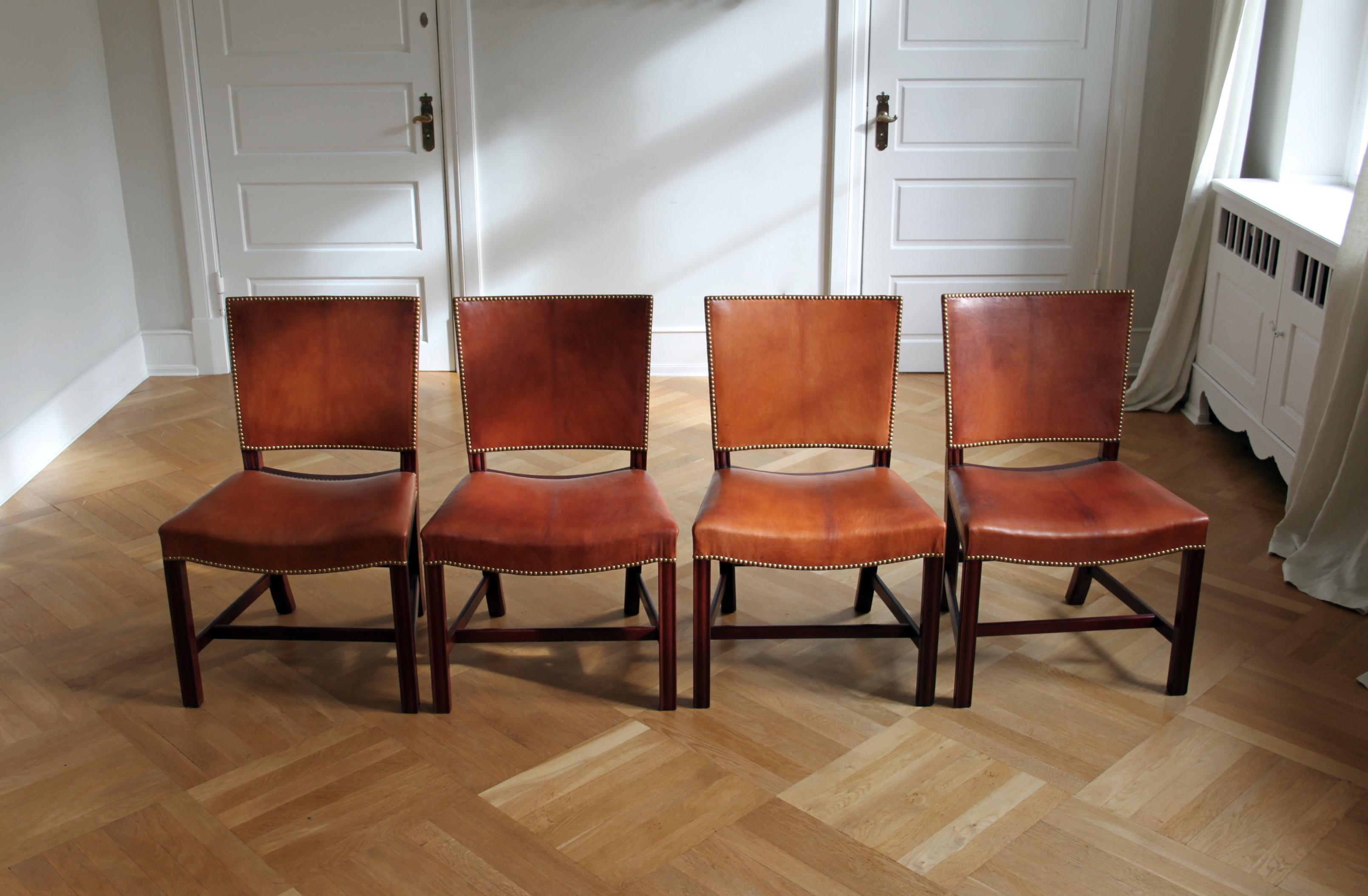 20th Century Set of 12 Kaare Klint Red Chairs, Niger Leather, Mahogany