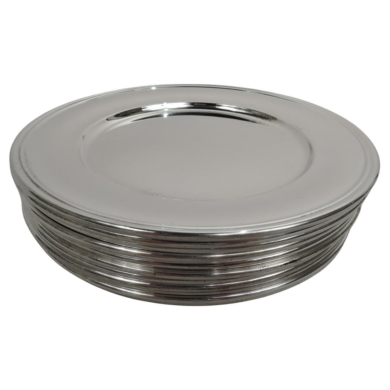 Set of 12 Antique American Art Nouveau Sterling Silver Bread and Butter