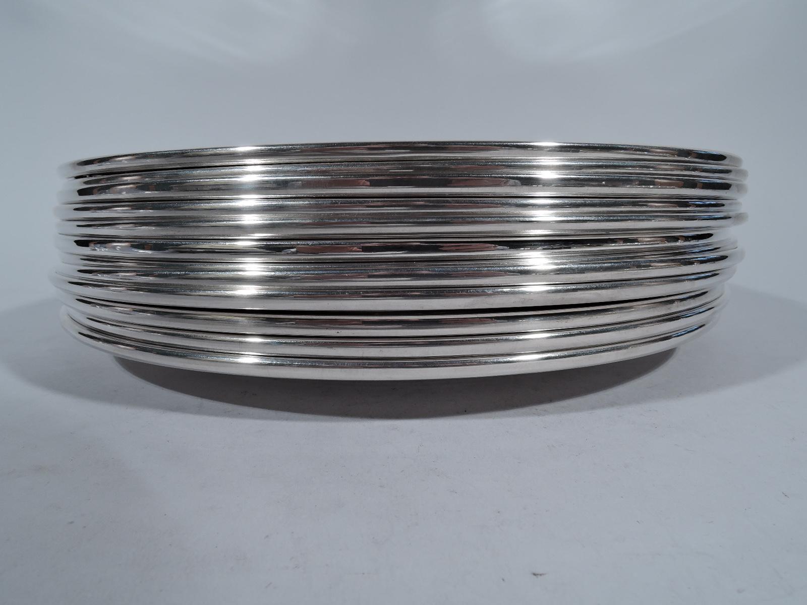 Set of 12 Kirk American Modern Sterling Silver Dinner Plates In Excellent Condition In New York, NY