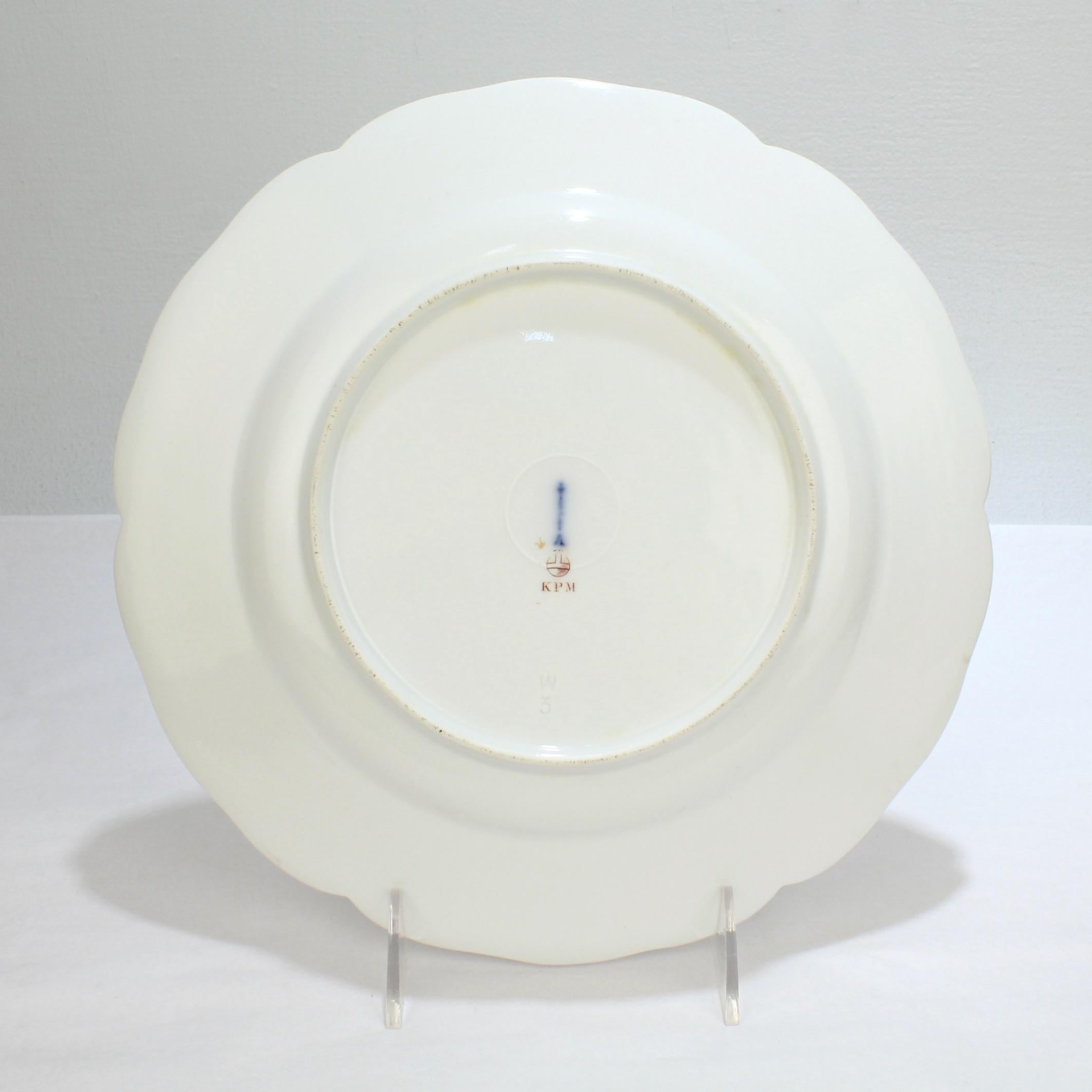 20th Century Set of 12 KPM Royal Berlin Porcelain Reliefzierat Dinner Plates in Puce