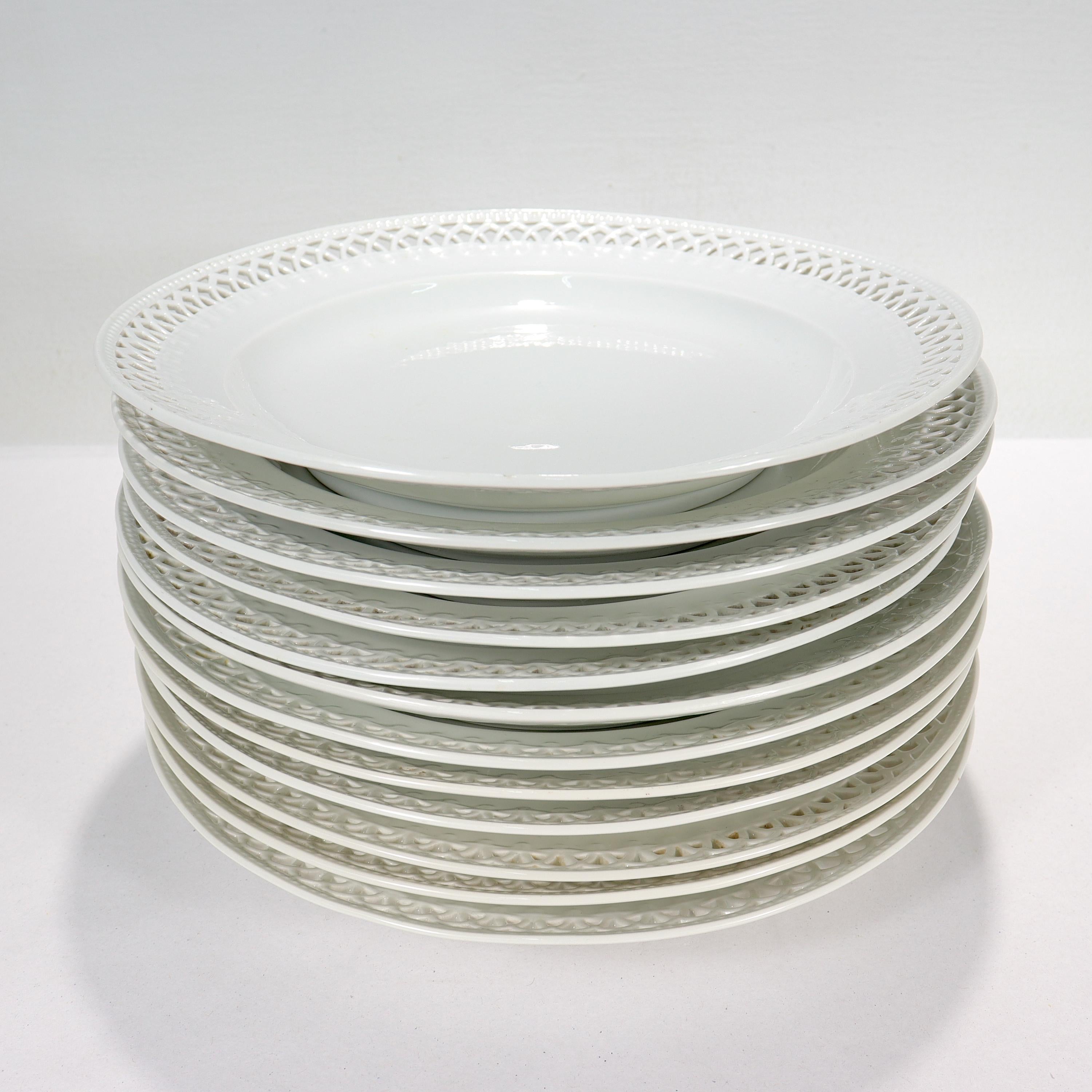 Jugendstil Set of 12 KPM Royal Berlin Reticulated Blanc de Chine Porcelain Dinner Plates