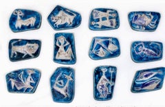 Set of 12 Large Ceramic Plates Zodiac Signs Wall Decoration 1960's Italy