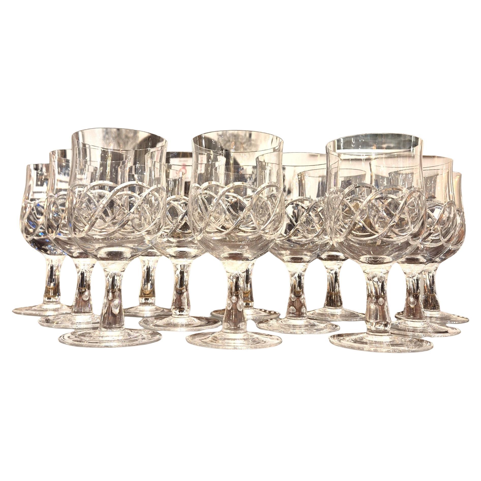 Set of 12 Large Crystal cocktail Glasses – Art Deco Style, circa 1950 For Sale