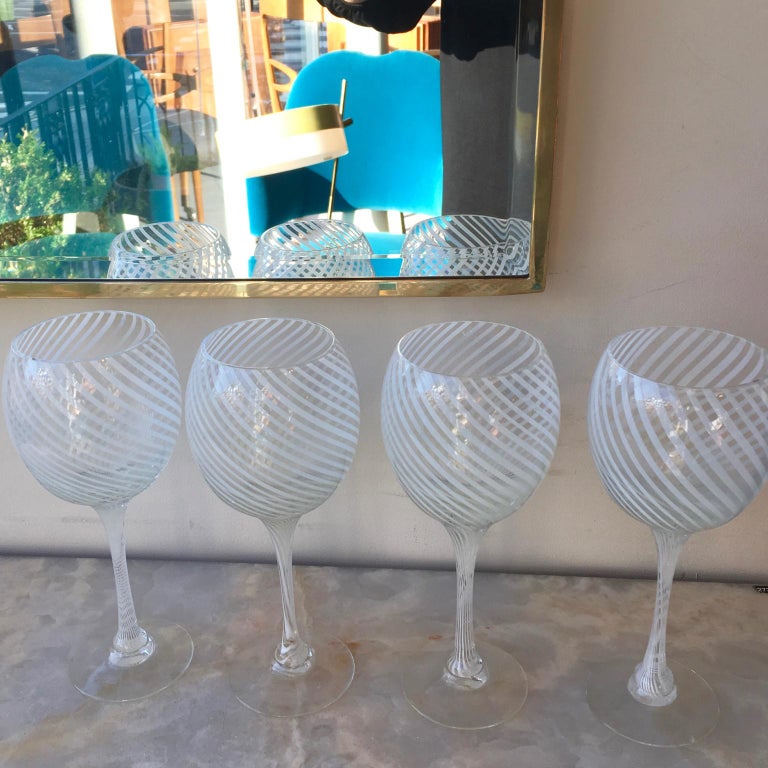 Set of 12 Large Murano Wine Glasses Attributed to Venini at 1stDibs