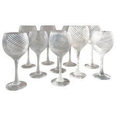 Set of 12 Large Murano Wine Glasses Attributed to Venini