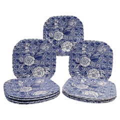 Set of 12 Liberty Blue Johnson Brothers Square Ironstone Plates for Tiffany & Co