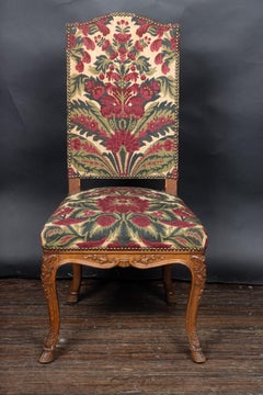 Set of 12 Louis XV Oak High Back Chairs with Original Tapestry, 19th Century