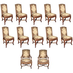 Set of 12 Louis XV Style Dining Chairs, Tapestry Upholstery, 19th/20th Century
