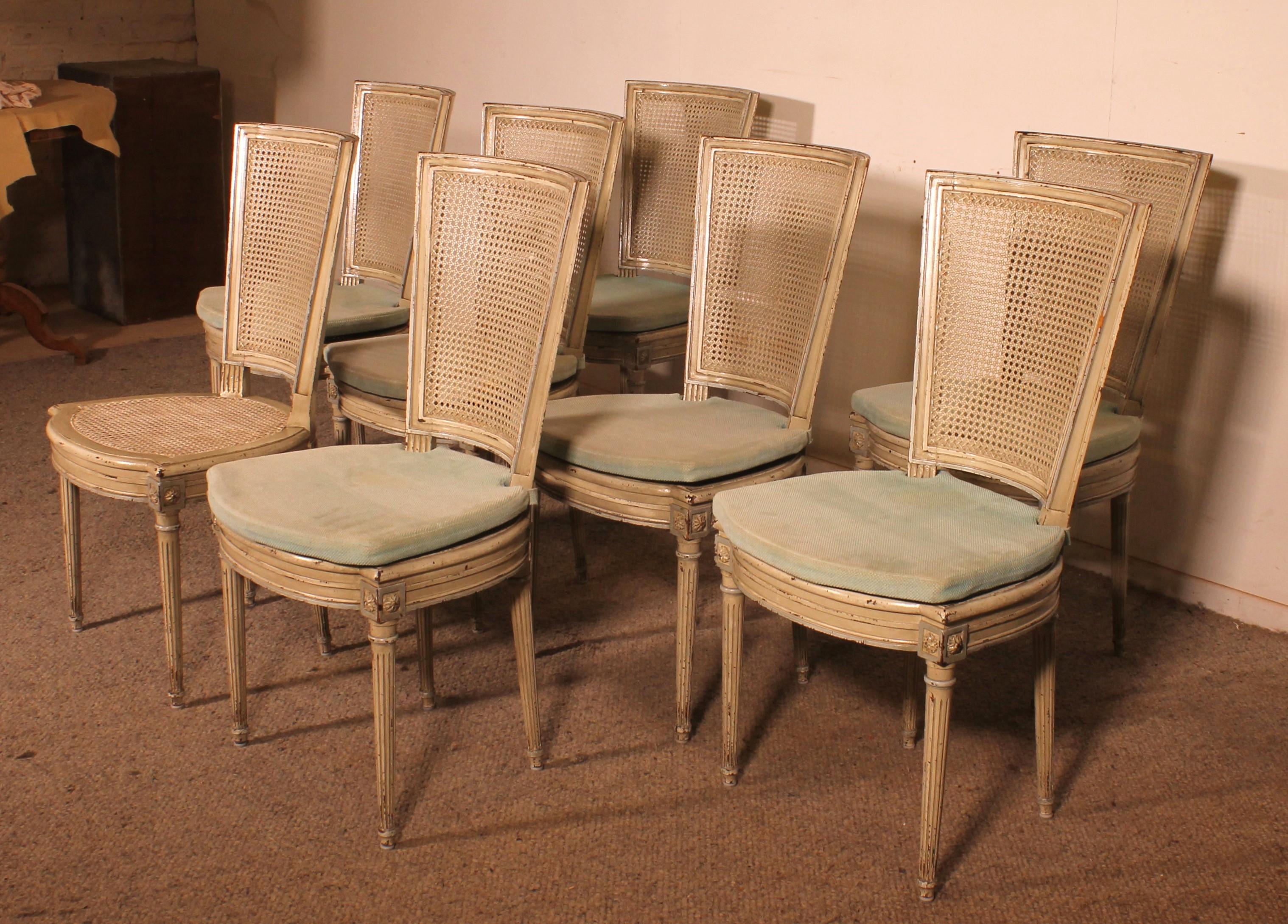 French Set Of 12 Louis XVI Style Chairs In Polychrome Wood - 19th Century For Sale