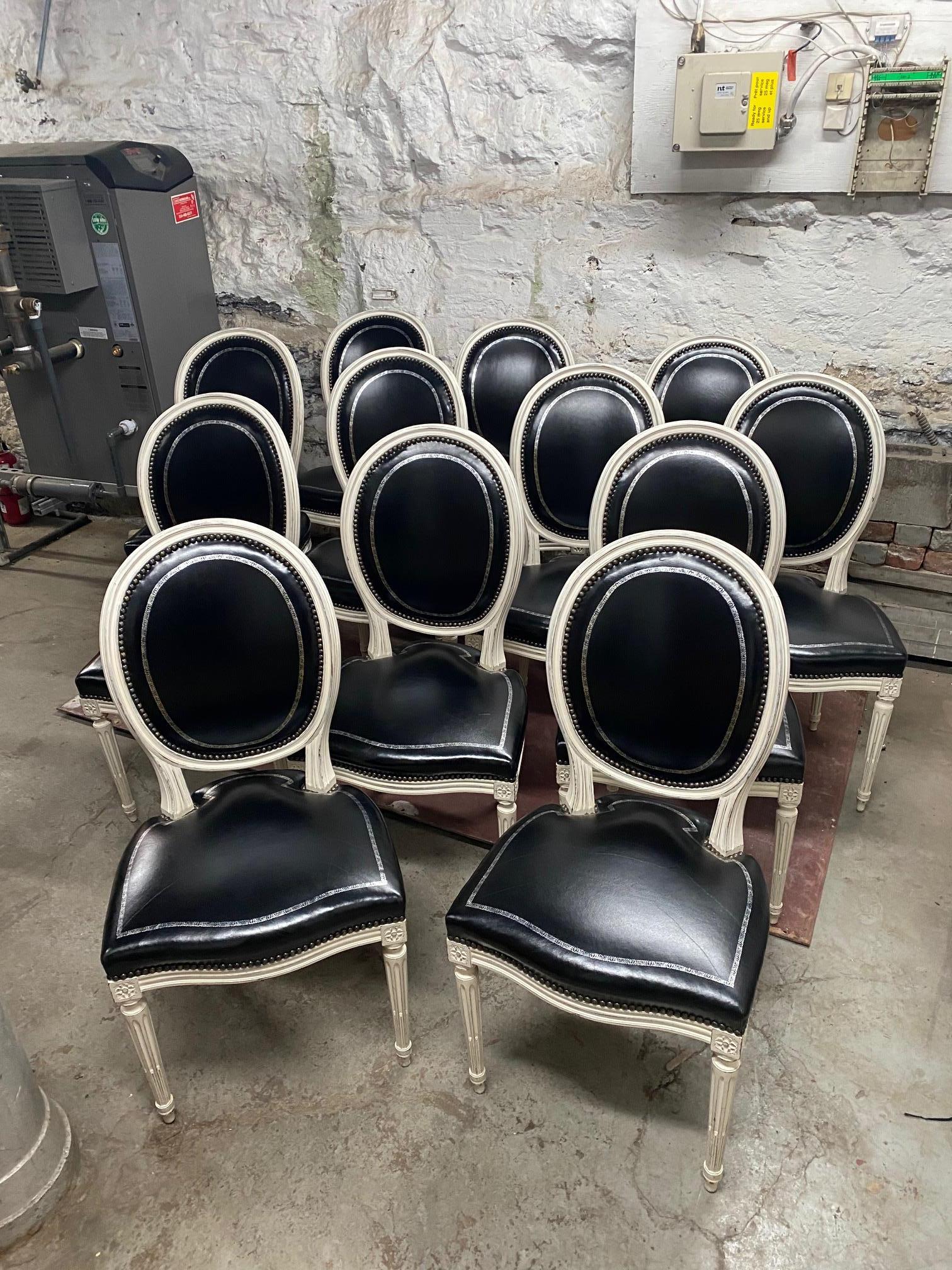French Set of 12 Louis XVI Style Dining Chairs in the Manner of Maison Jansen