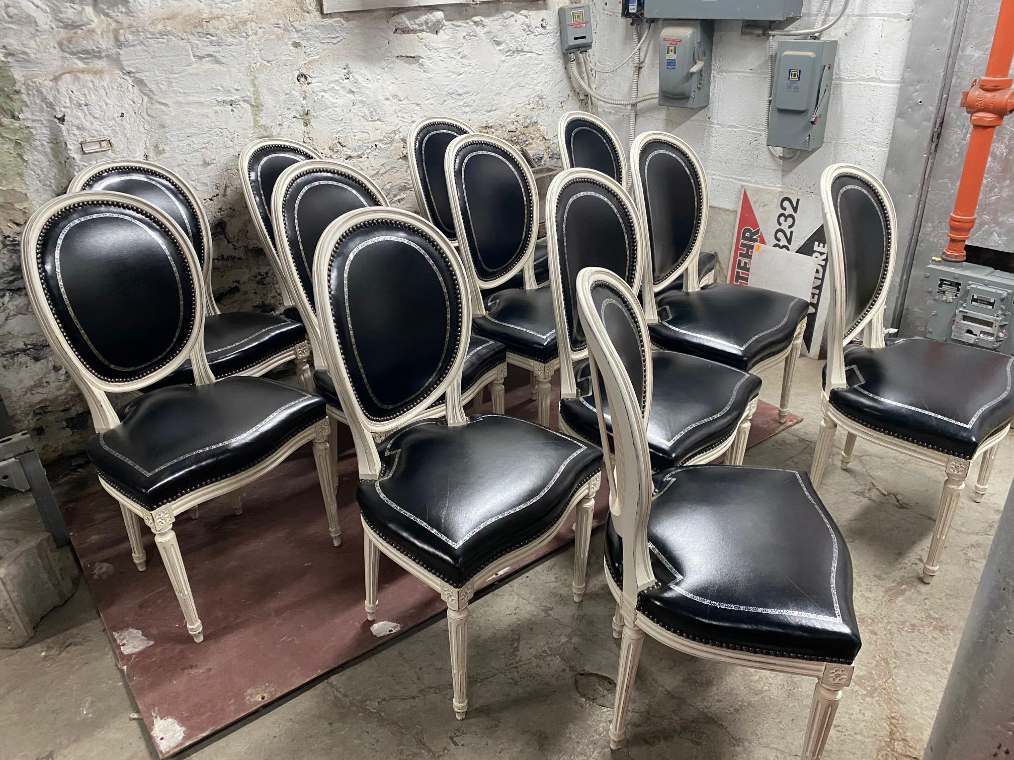 Wood Set of 12 Louis XVI Style Dining Chairs in the Manner of Maison Jansen