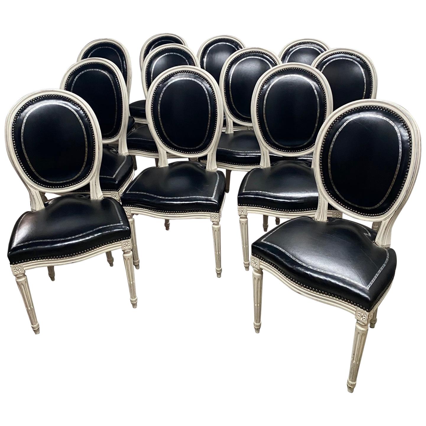 Set of 12 Louis XVI Style Dining Chairs in the Manner of Maison Jansen