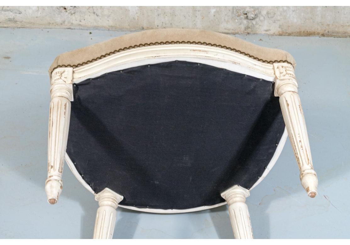 Set Of 12 Louis XVI Style Faux Suede Leather & Paint Decorated Dining Chairs For Sale 7