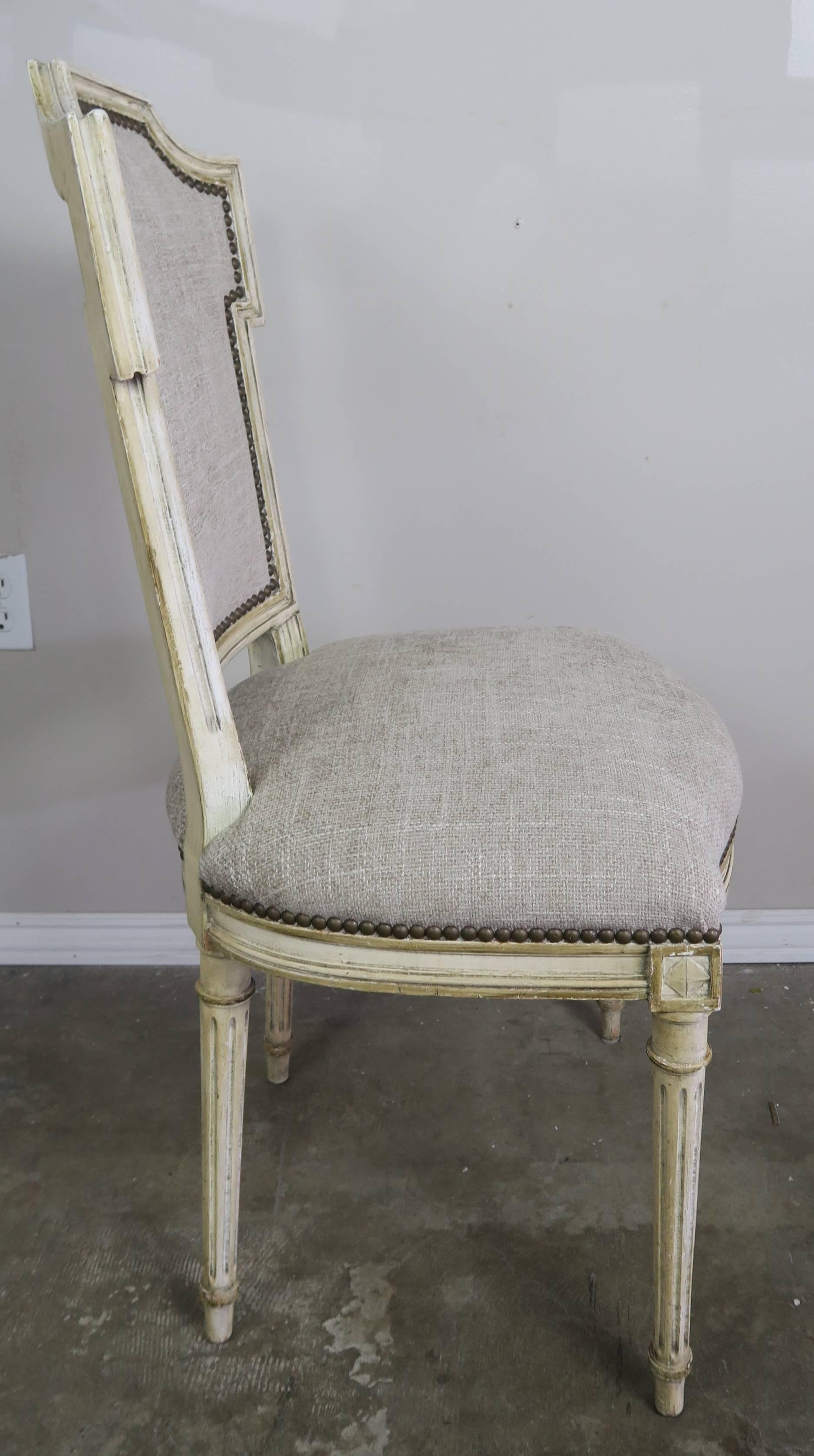 Set of 12 Louis XVI Style Neoclassical Dining Room Chairs In Distressed Condition In Los Angeles, CA