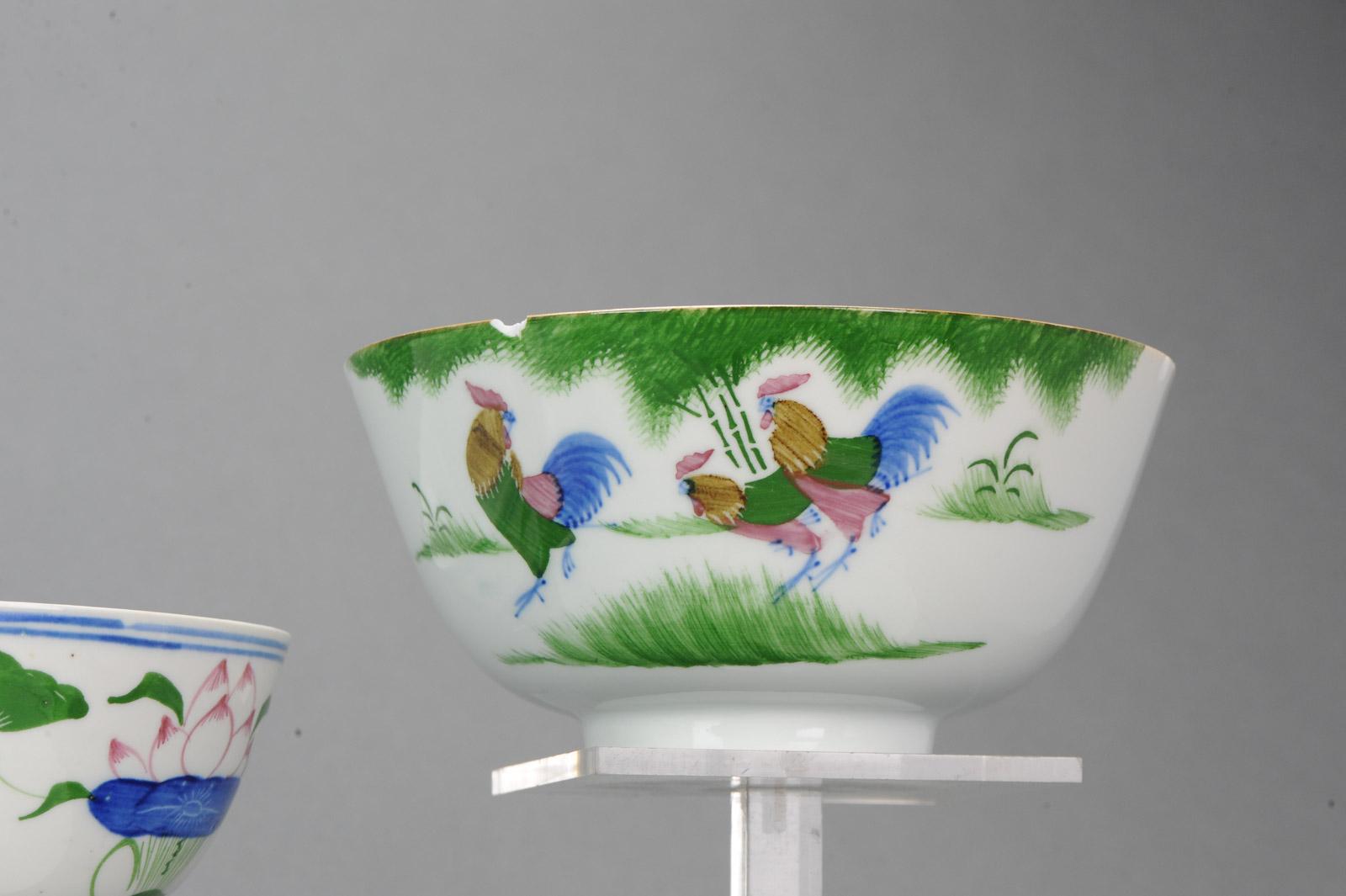 Set of 12 Lovely Chinese Proc Bowls with Roosters & Birds Chinese Porcelain In Good Condition For Sale In Amsterdam, Noord Holland