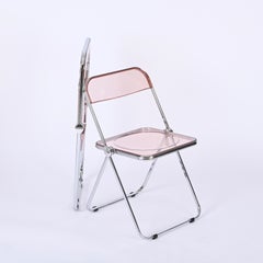 Set of 12 Lucite Pink and Chrome Plia Chairs, Piretti for Castelli, Italy 1970s