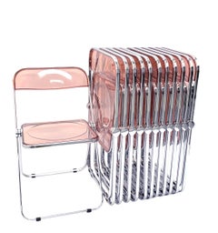 Set of 12 Lucite Pink and Chrome Plia Chairs, Piretti for Castelli, Italy 1970s