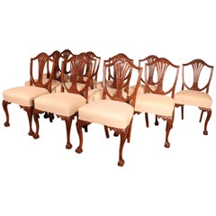 Antique Set of 12 Mahogany Chairs in Chippendale Style, 19th Century