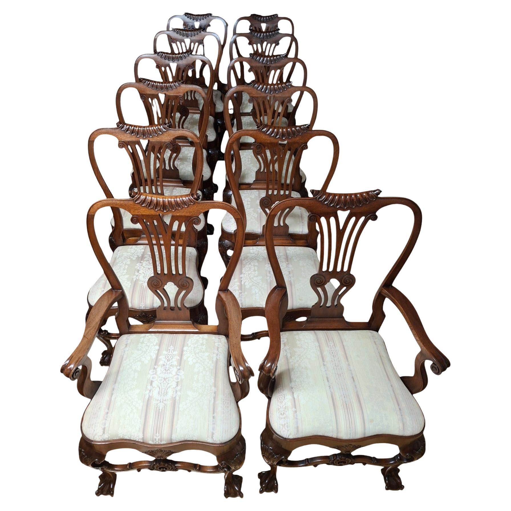 Set of 12 Mahogany Chippendale Style Dining Chairs