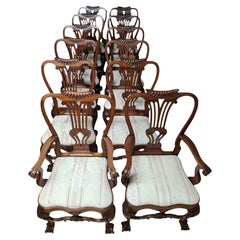 Juego de 12 Sillas de Comedor de Caoba Estilo Chippendale