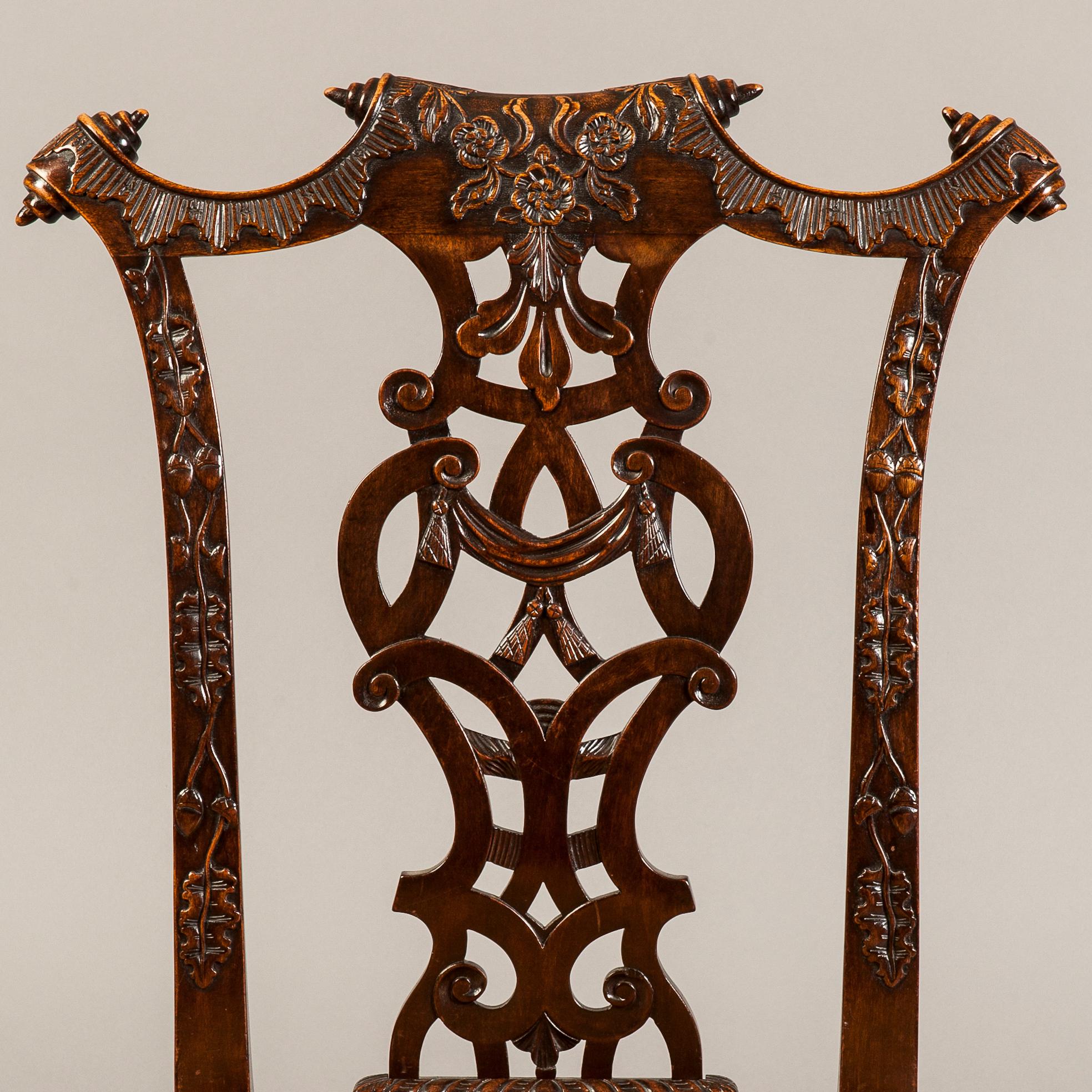 Set of 12 Mahogany Dining Chairs in the Chippendale Style In Good Condition In London, GB