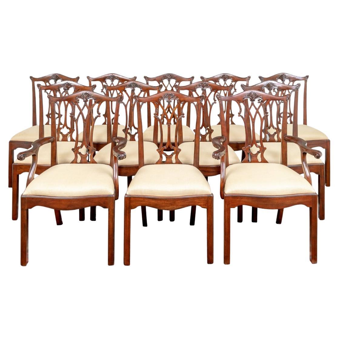 Set of 12 Maitland Smith Mahogany Chippendale Style Dining Chairs